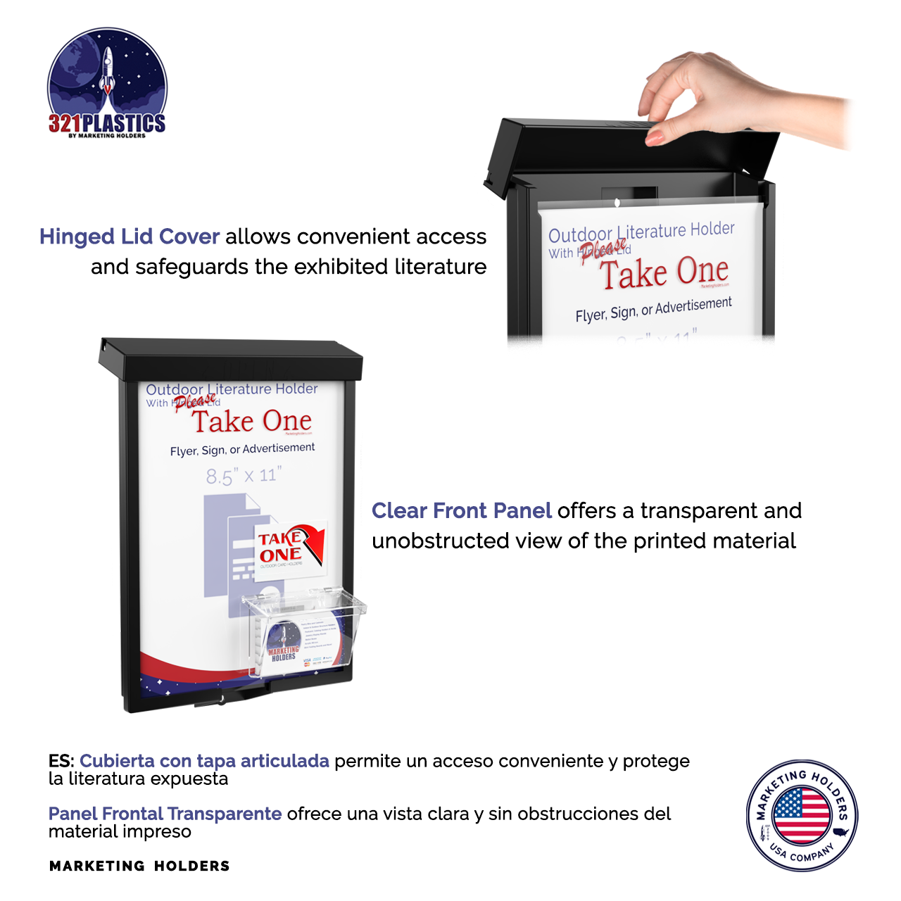 8.5"W x 11"H Outdoor Flyer Holder Wall Brochure Box with Card Bin