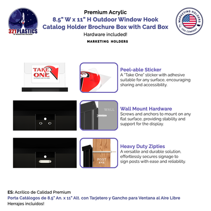 8.5"W x 11"H Outdoor Window Hook Catalog Holder with Card Box