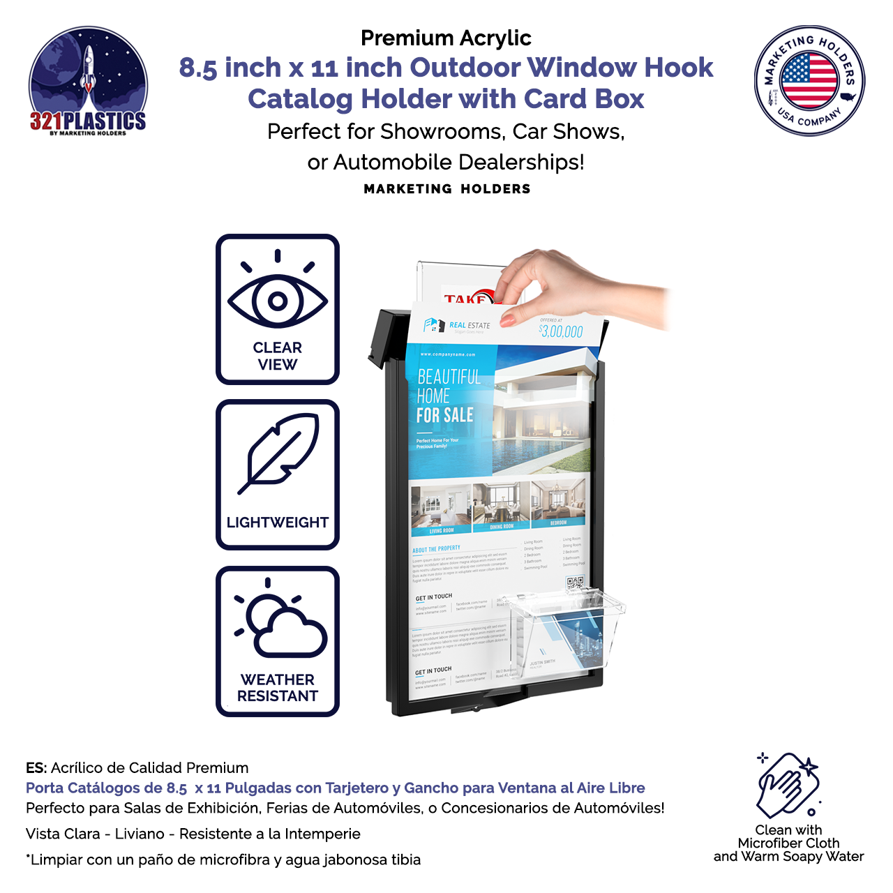 8.5"W x 11"H Outdoor Window Hook Catalog Holder with Card Box