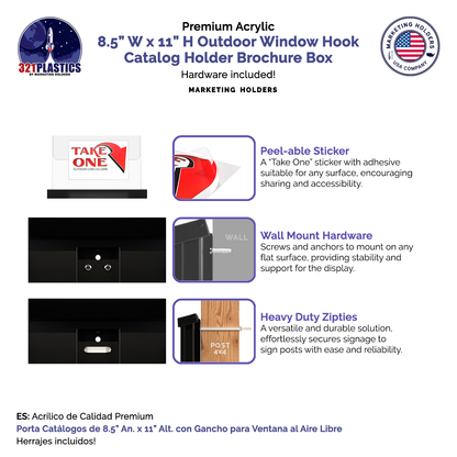 8.5"W x 11"H Outdoor Window Hook Catalog Holder Brochure Box