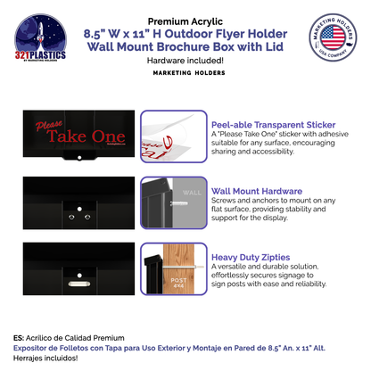 8.5"W x 11"H Outdoor Flyer Holder Wall Mount Brochure Box with Lid