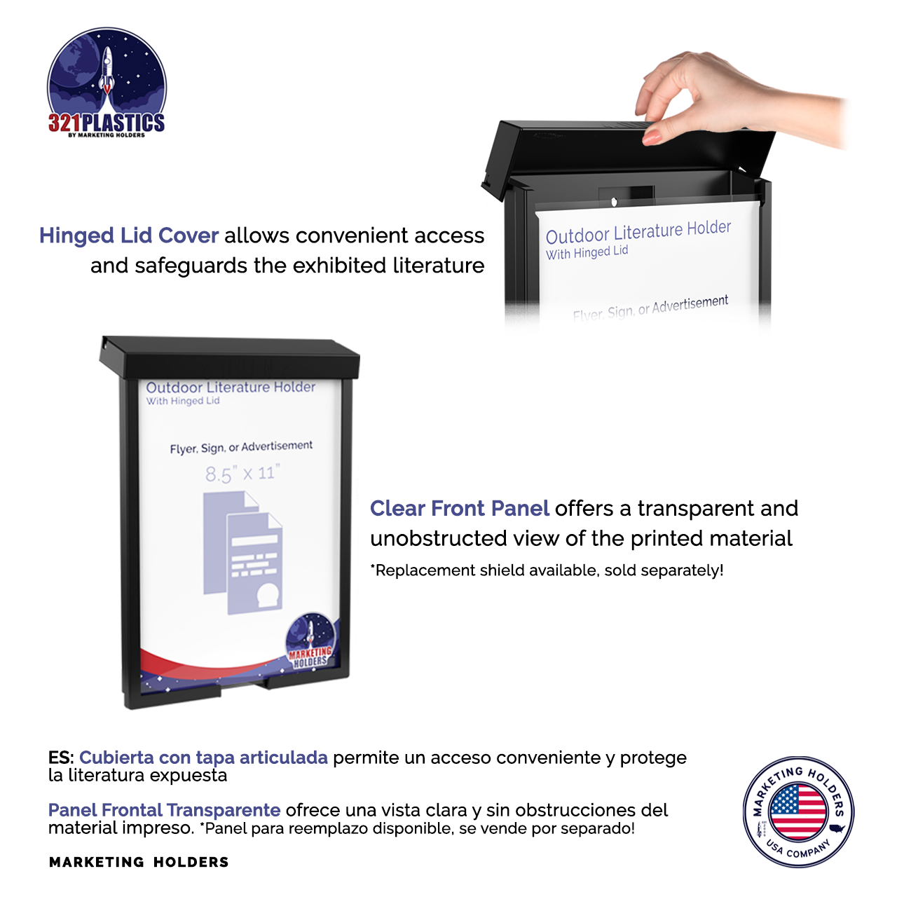 8.5"W x 11"H Outdoor Flyer Holder Wall Mount Brochure Box with Lid