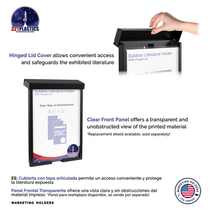8.5"W x 11"H Outdoor Flyer Holder Wall Mount Brochure Box with Lid