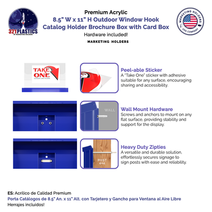 8.5"W x 11"H Outdoor Window Hook Catalog Holder with Card Box