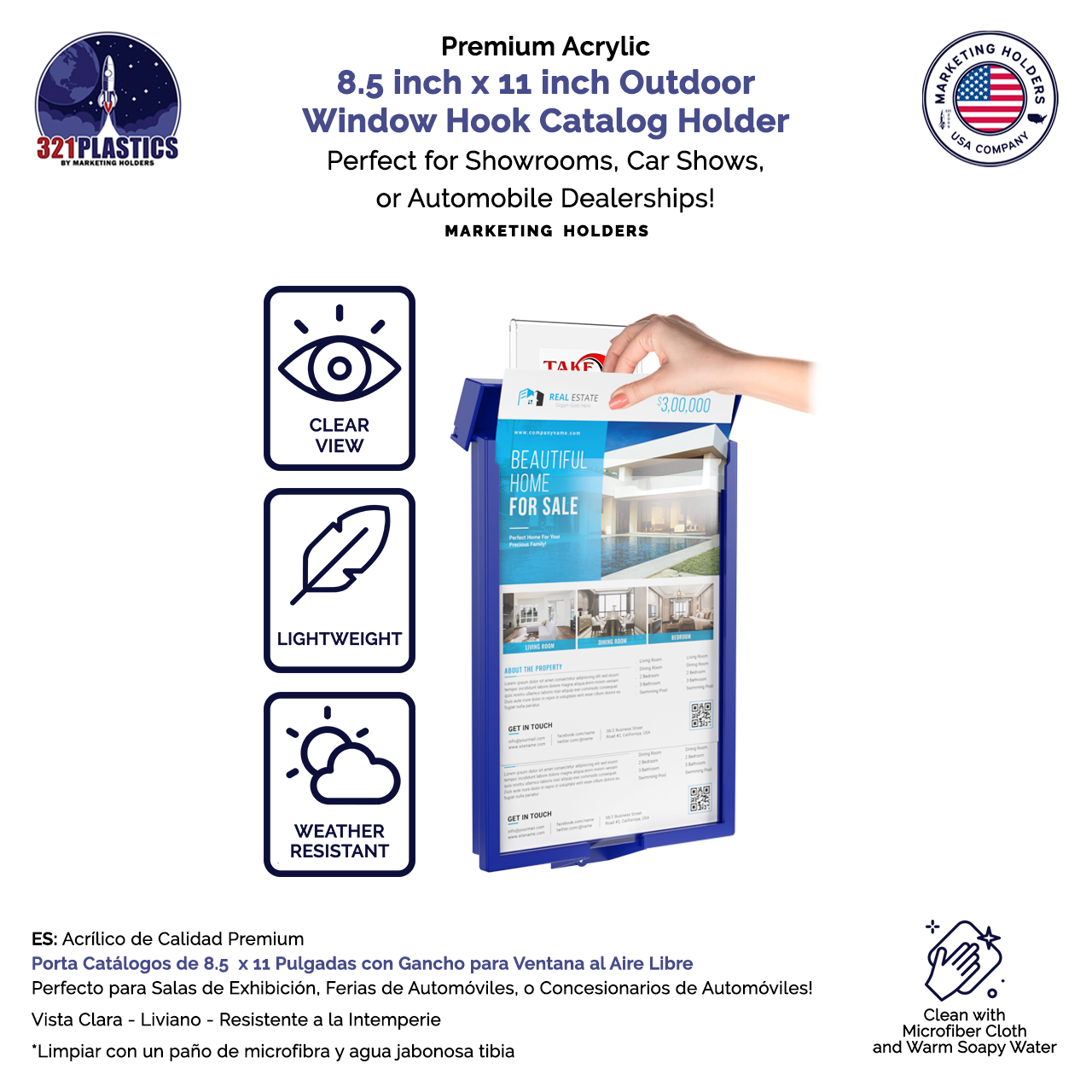 8.5"W x 11"H Outdoor Window Hook Catalog Holder Brochure Box