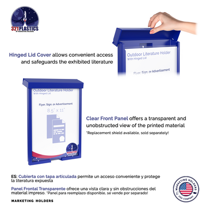 8.5"W x 11"H Outdoor Flyer Holder Wall Mount Brochure Box with Lid