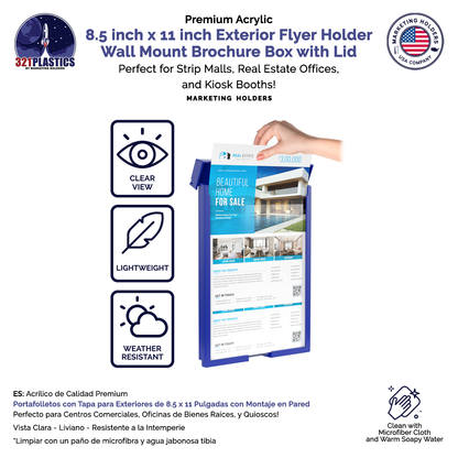 8.5"W x 11"H Outdoor Flyer Holder Wall Mount Brochure Box with Lid