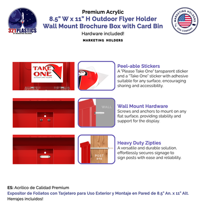 8.5"W x 11"H Outdoor Flyer Holder Wall Brochure Box with Card Bin