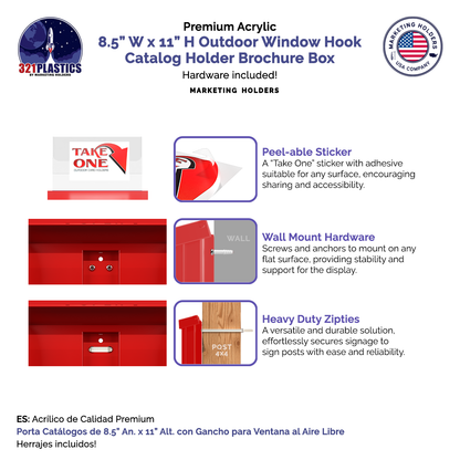 8.5"W x 11"H Outdoor Window Hook Catalog Holder Brochure Box