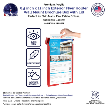 8.5"W x 11"H Outdoor Flyer Holder Wall Mount Brochure Box with Lid