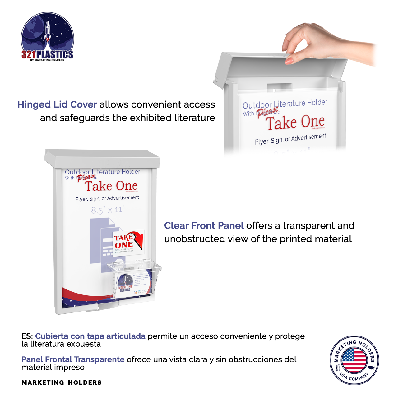 8.5"W x 11"H Outdoor Flyer Holder Wall Brochure Box with Card Bin