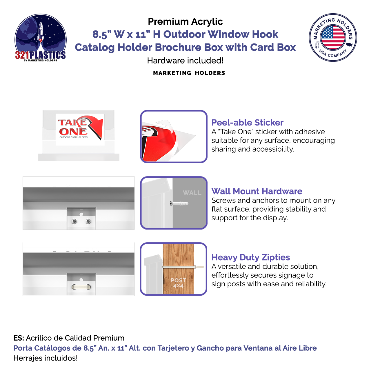 8.5"W x 11"H Outdoor Window Hook Catalog Holder with Card Box