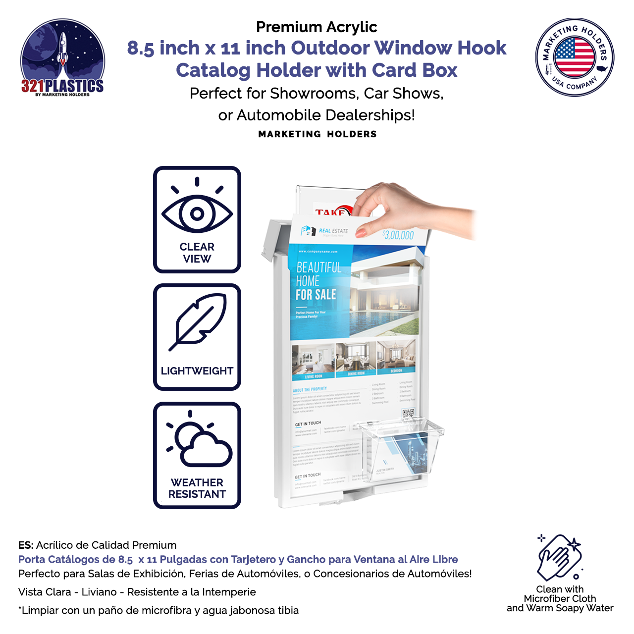 8.5"W x 11"H Outdoor Window Hook Catalog Holder with Card Box