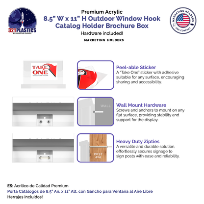 8.5"W x 11"H Outdoor Window Hook Catalog Holder Brochure Box