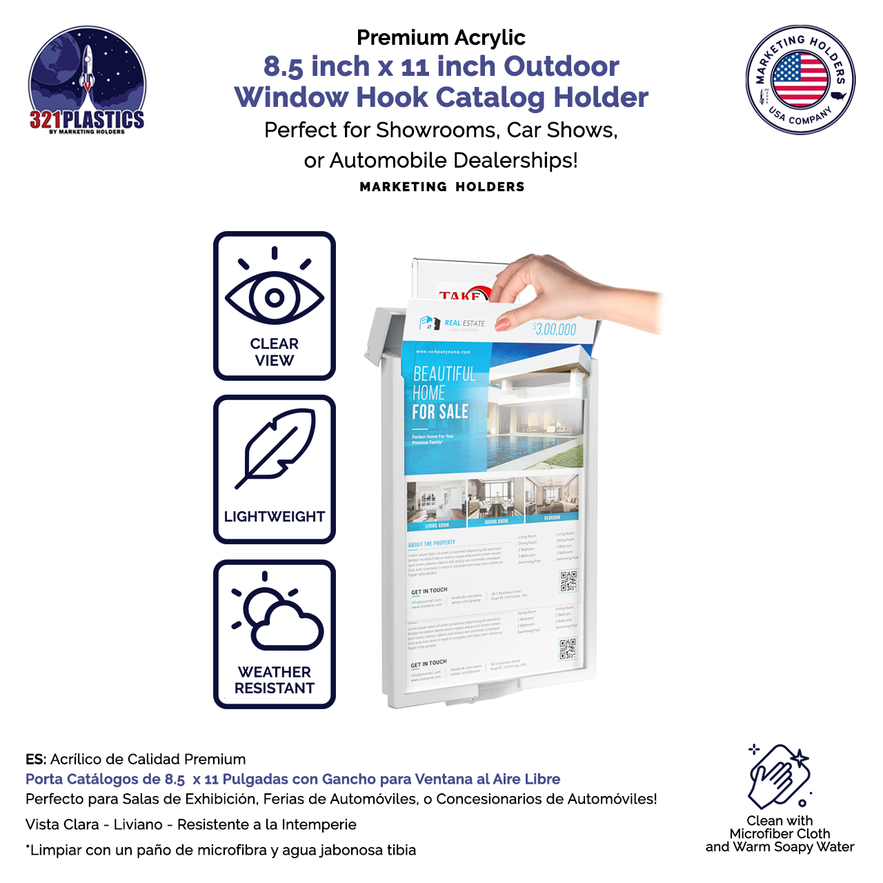 8.5"W x 11"H Outdoor Window Hook Catalog Holder Brochure Box