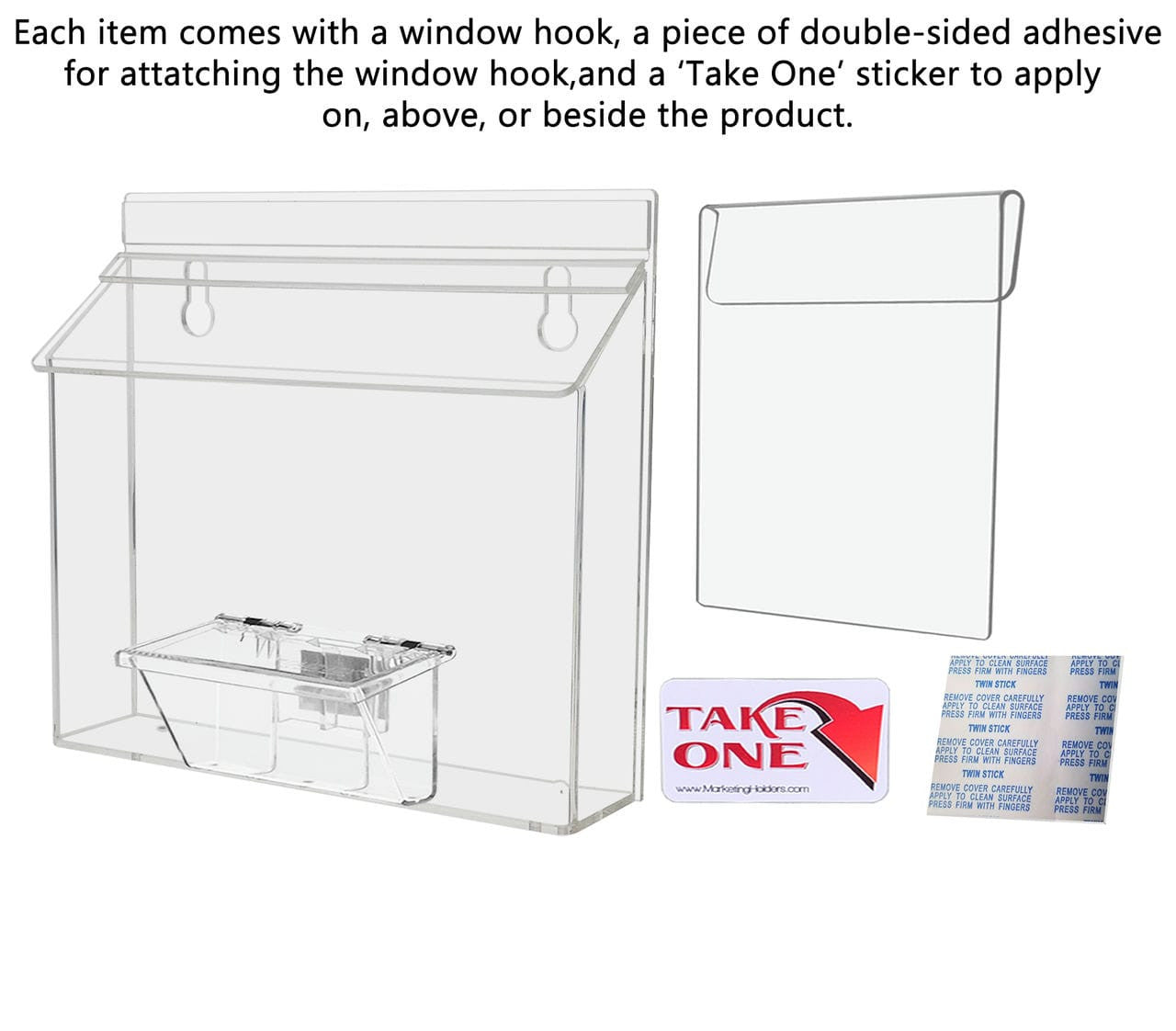 9"W x 6"H Outdoor Window Hook Brochure Holder with Card Box