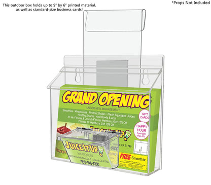 9"W x 6"H Outdoor Window Hook Brochure Holder with Card Box