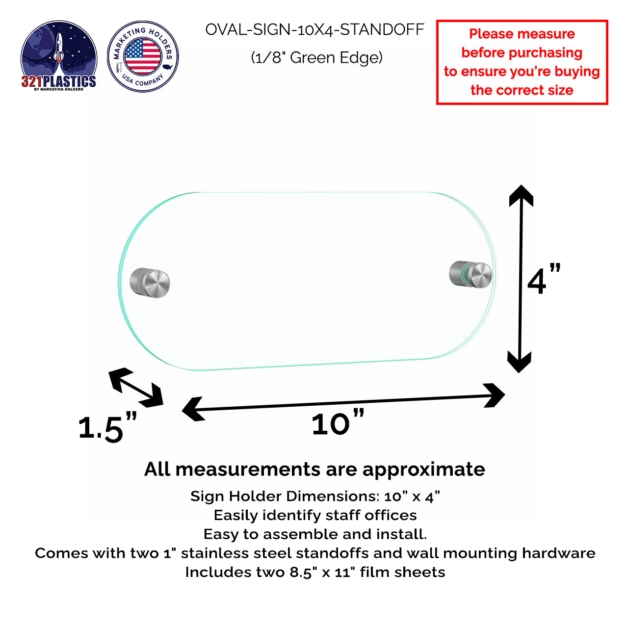 10" x  4" Wall Sign Holder Euro Style With Stainless Standoffs