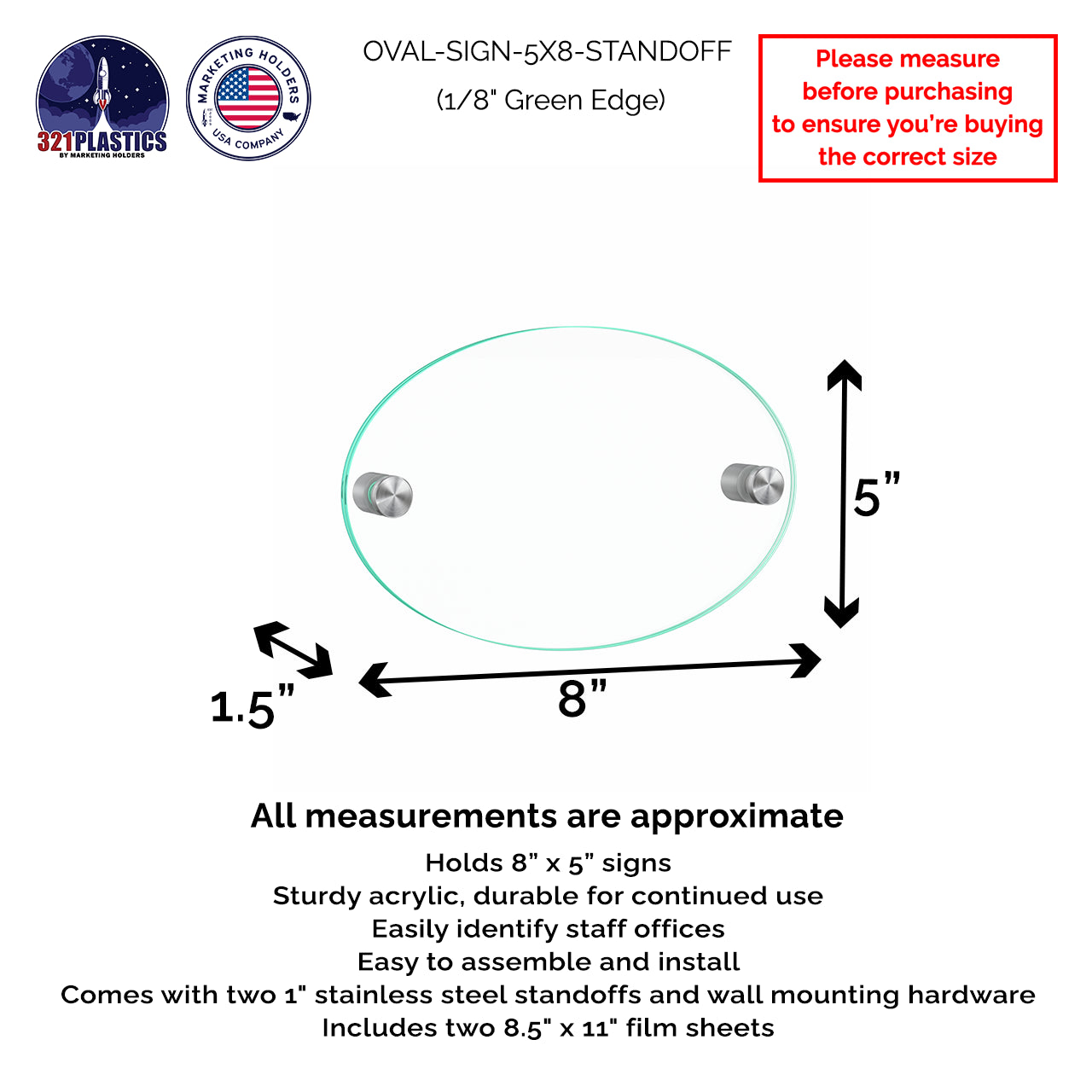 8" x  5" Wall Sign Holder Euro Style With Stainless Standoffs