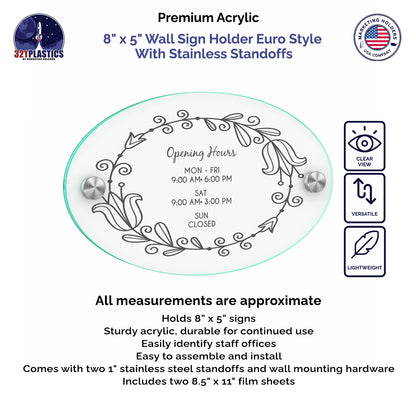 8" x  5" Wall Sign Holder Euro Style With Stainless Standoffs