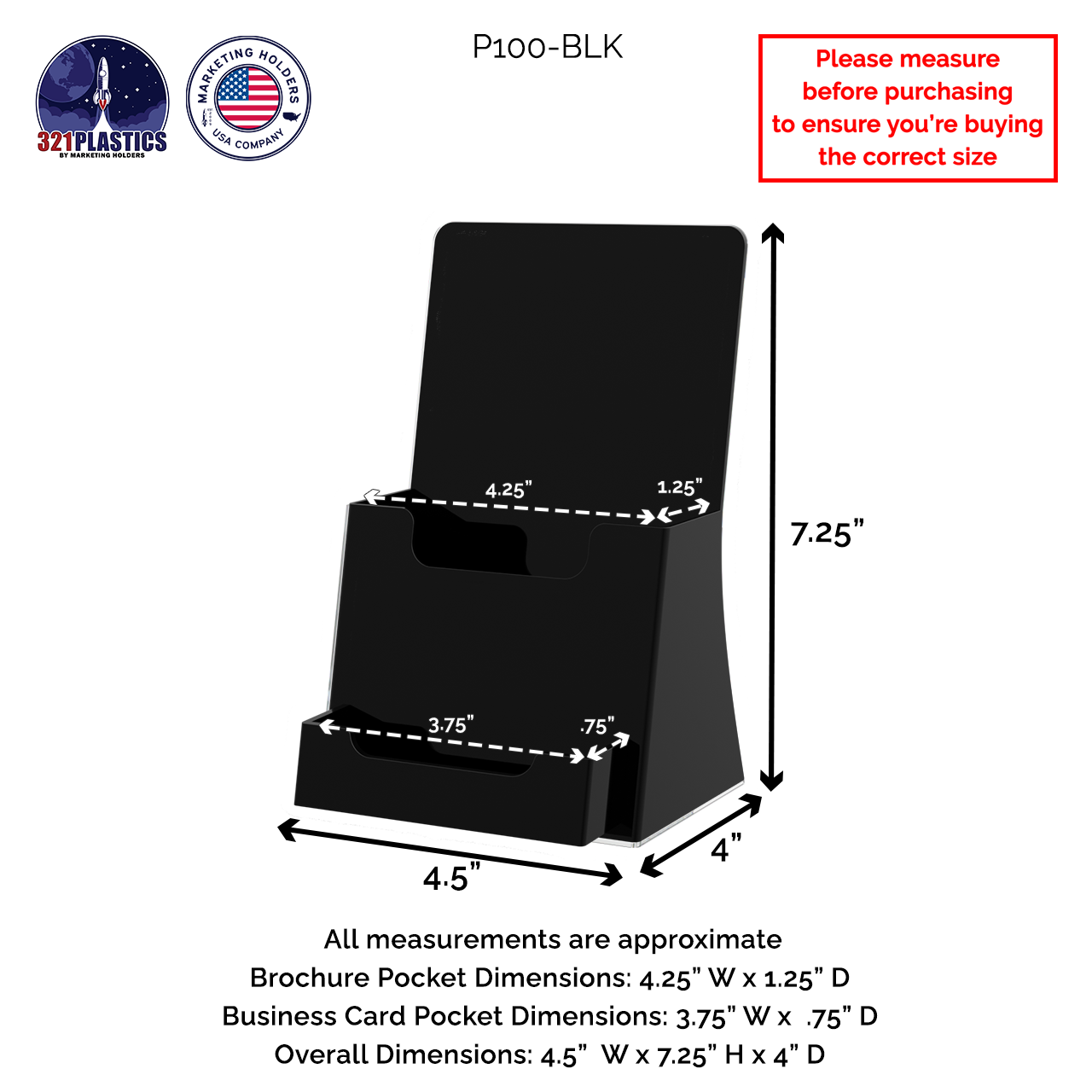 4.25"W Trifold Brochure Holder Freestanding Slant Back Display