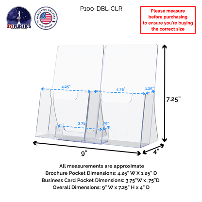 Two Pocket Brochure Stand for 4.25"W Trifolds with Card Pocket