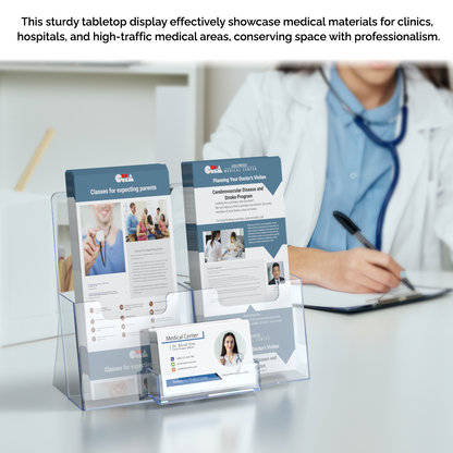 Two Pocket Brochure Stand for 4.25"W Trifolds with Card Pocket