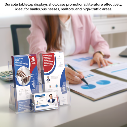 Two Pocket Brochure Stand for 4.25"W Trifolds with Card Pocket