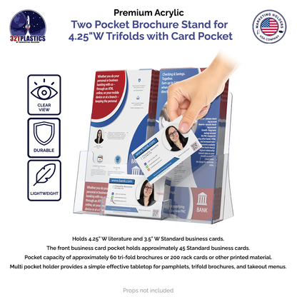Two Pocket Brochure Stand for 4.25"W Trifolds with Card Pocket