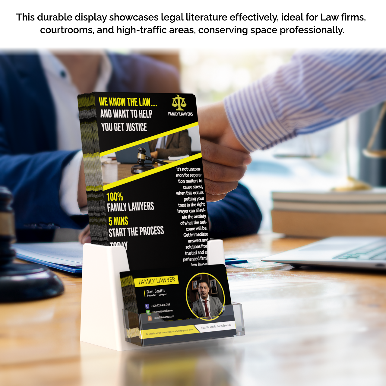 4.25"W Trifold Brochure Holder with Business Card Slot