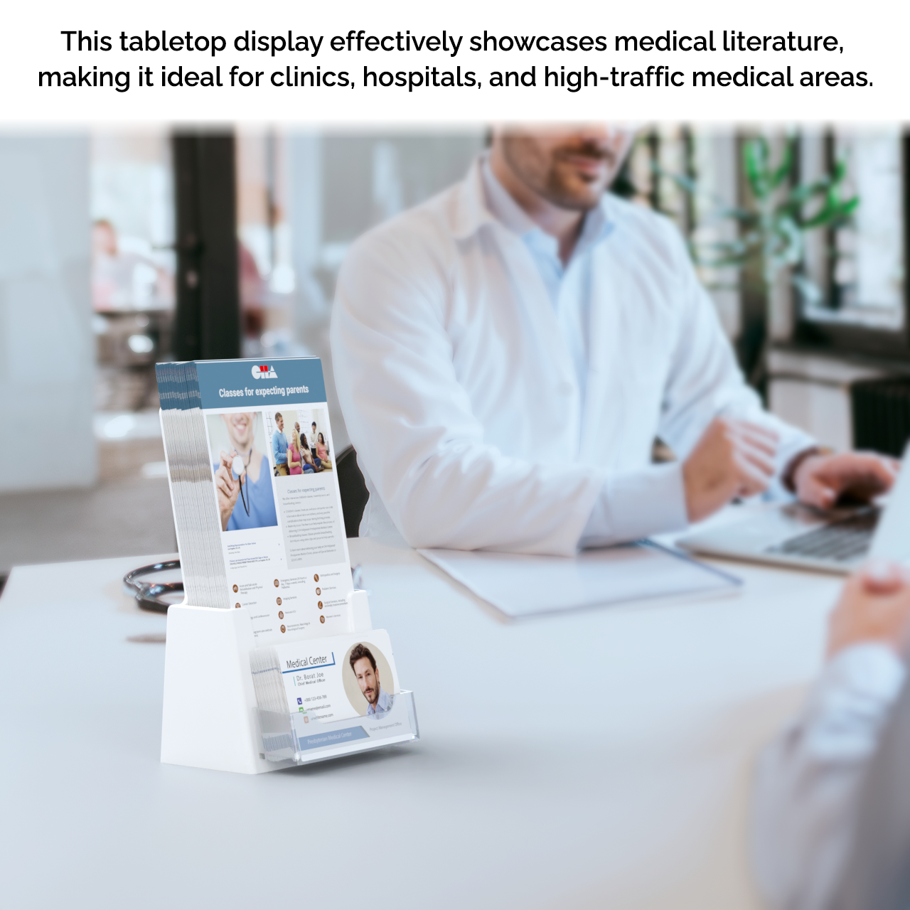 4.25"W Trifold Brochure Holder with Business Card Slot