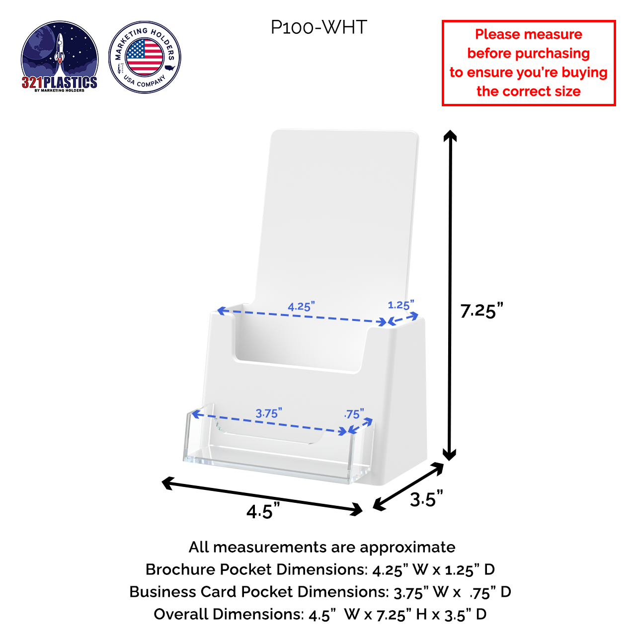 4.25"W Trifold Brochure Holder with Business Card Slot