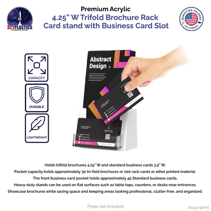 4.25"W Trifold Brochure Holder with Business Card Slot