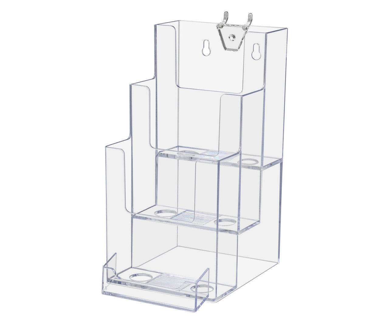 Pegboard 4"W Trifold Brochure Display Rack with Card Pocket