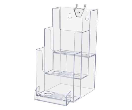 Pegboard 4"W Trifold Brochure Display Rack with Card Pocket