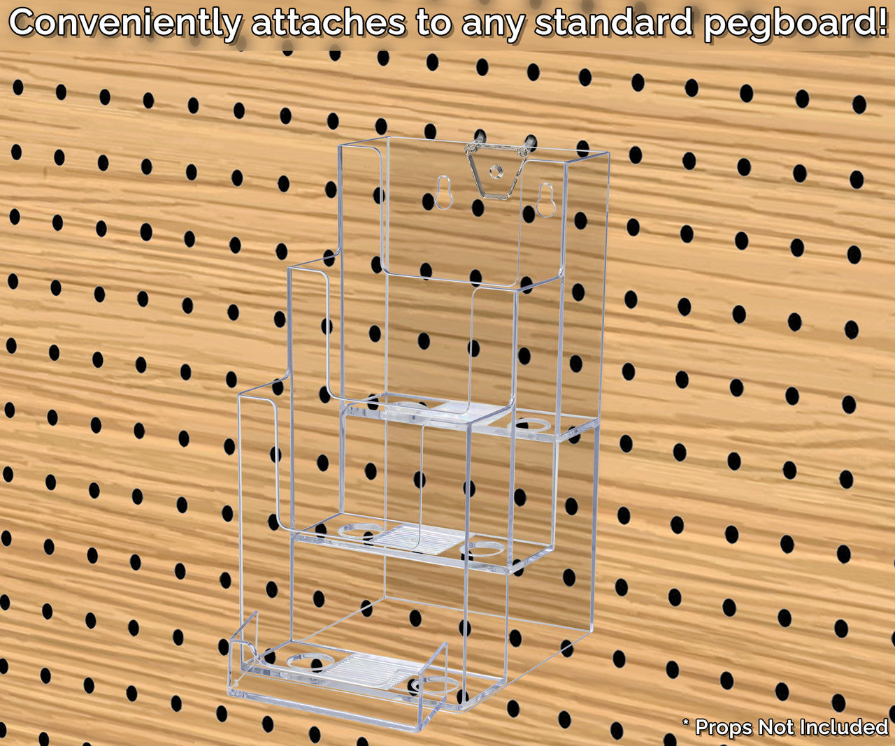 Pegboard 4"W Trifold Brochure Display Rack with Card Pocket