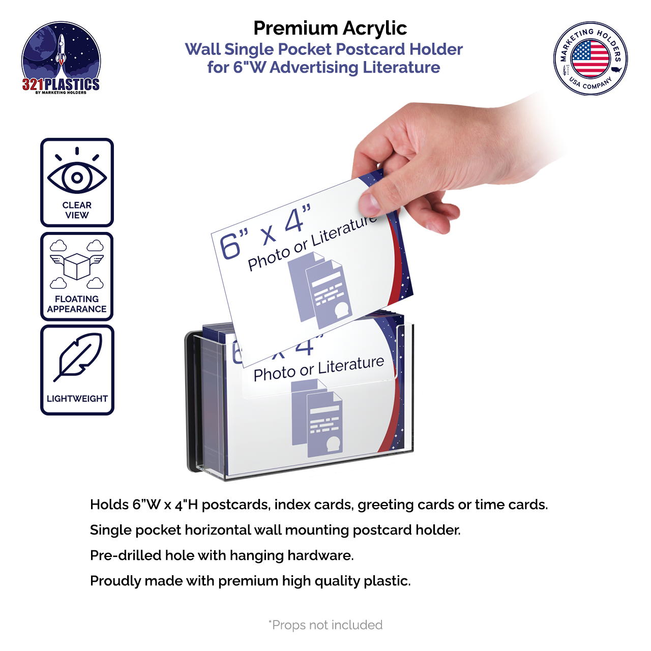 Wall Single Pocket Postcard Holder for 6"W Advertising Literature