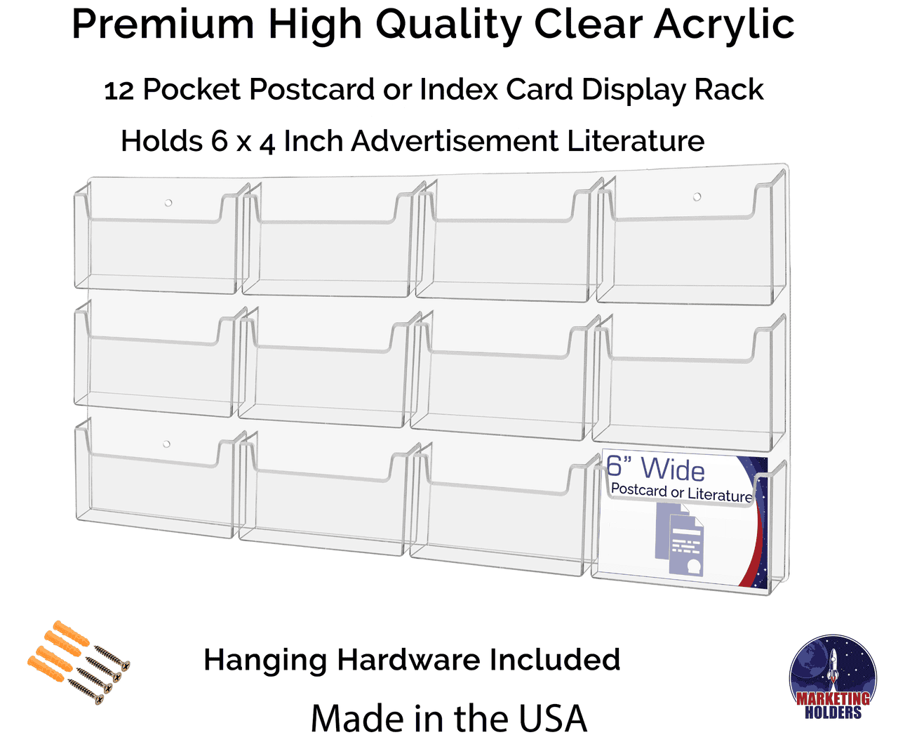 Wall Postcard Holder Organizer 12 Pocket for 6"W Advertisements