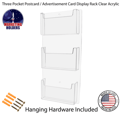 Wall 3 Pocket Postcard Holder for 6"W Advertising Literature
