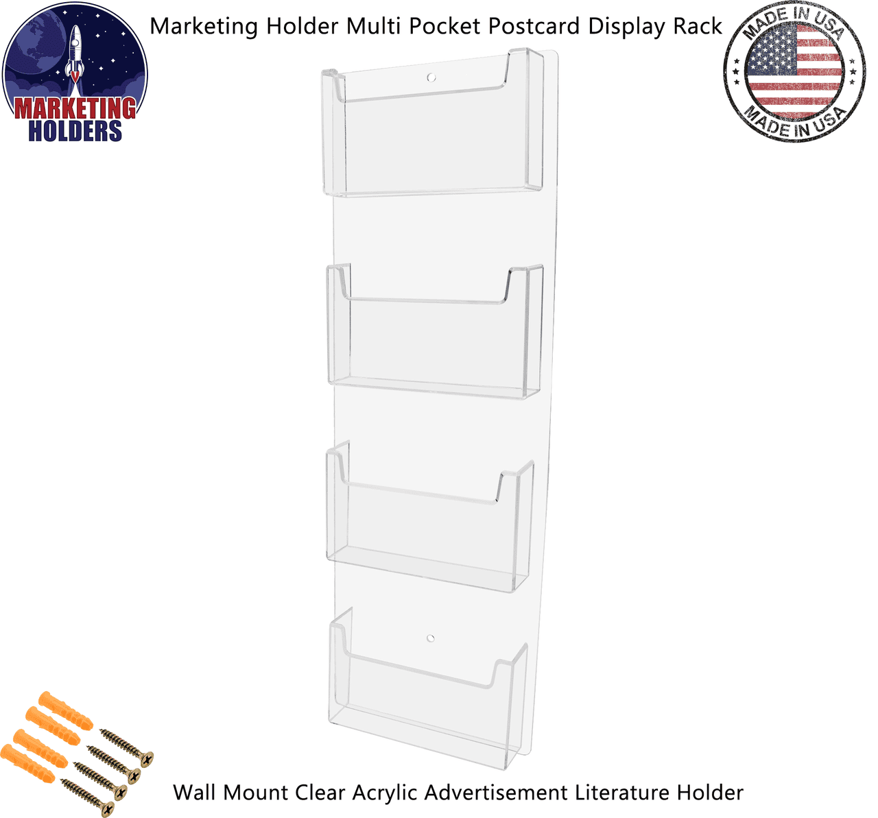 Wall 4 Pocket Postcard Holder for 6"W Advertising Literature