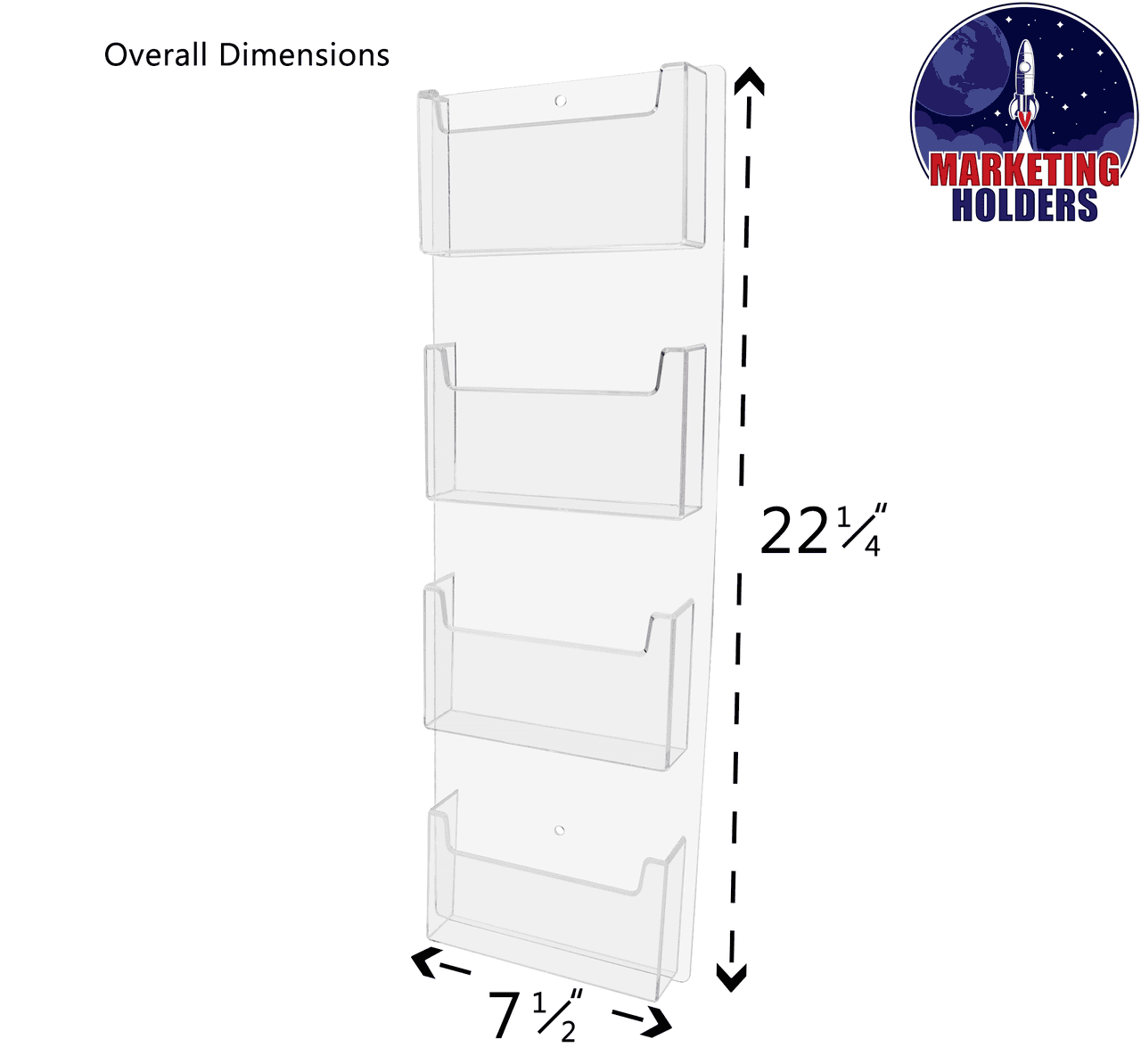 Wall 4 Pocket Postcard Holder for 6"W Advertising Literature