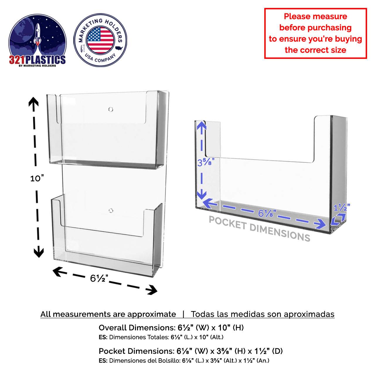 Wall 2 Pocket Postcard Holder for 6"W Advertising Literature