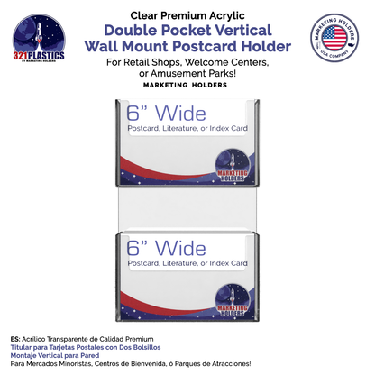 Wall 2 Pocket Postcard Holder for 6"W Advertising Literature