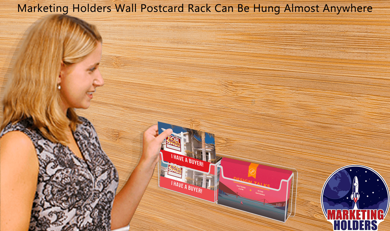 Wall Two Pocket Postcard Holder for 6"W Advertising Literature