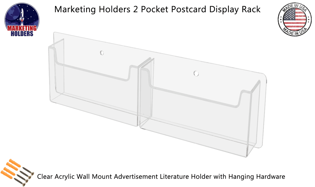 Wall Two Pocket Postcard Holder for 6"W Advertising Literature