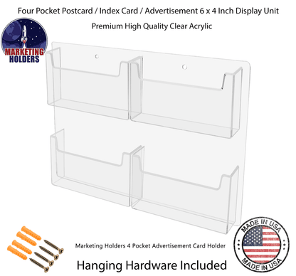 Four Pocket Postcard Holder for 6"W Advertising Literature