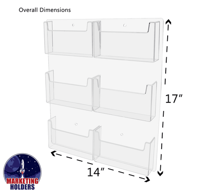 Wall 6 Pocket Postcard Holder for 6"W Advertising Literature
