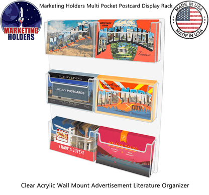 Wall 6 Pocket Postcard Holder for 6"W Advertising Literature
