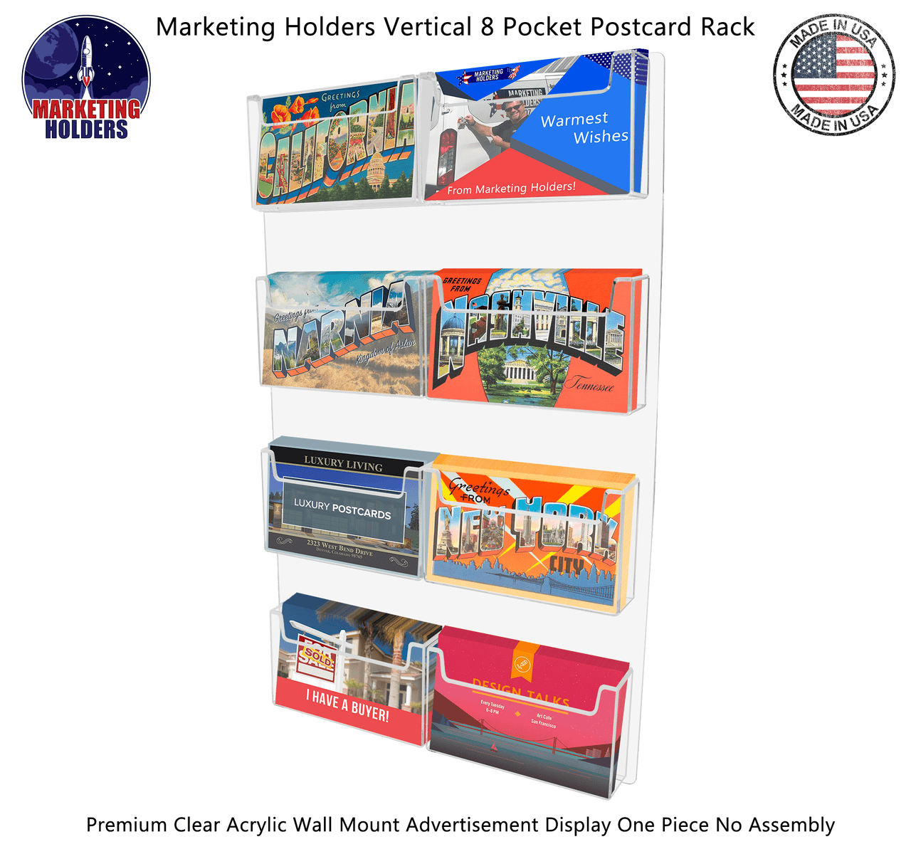 Wall Postcard Holder 8 Pocket Organizer for 6"W Advertisements
