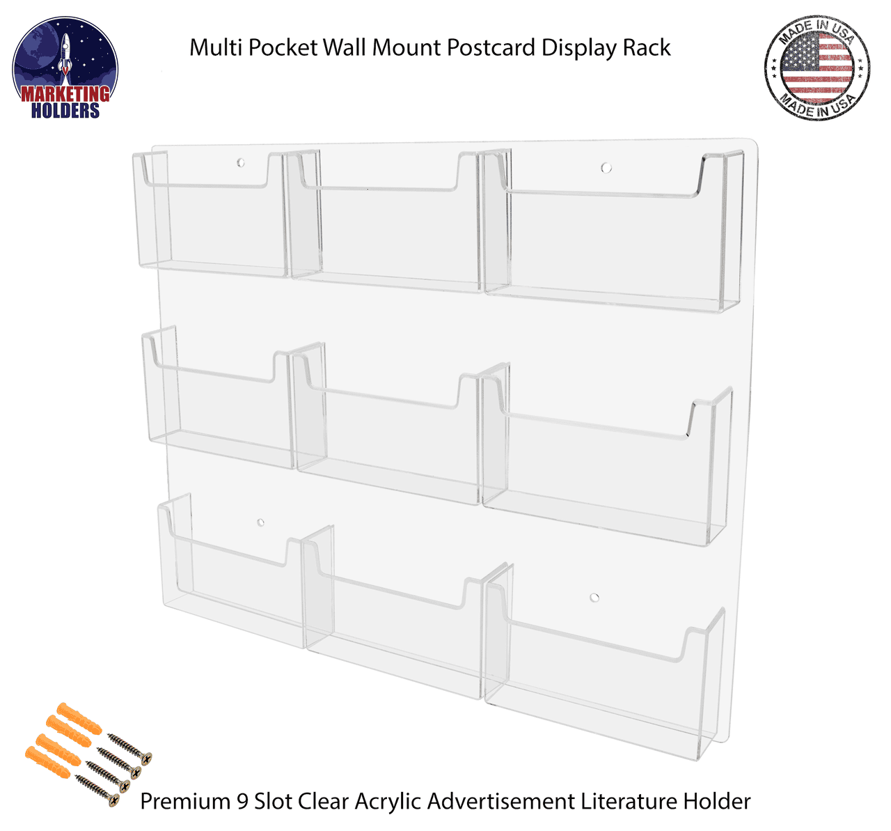 Wall 9 Pocket Postcard Holder for 6"W Advertising Literature
